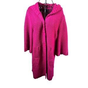 Style & Co Pink Button Front Pleated Long Cardigan Sweater  with Hood Size XL